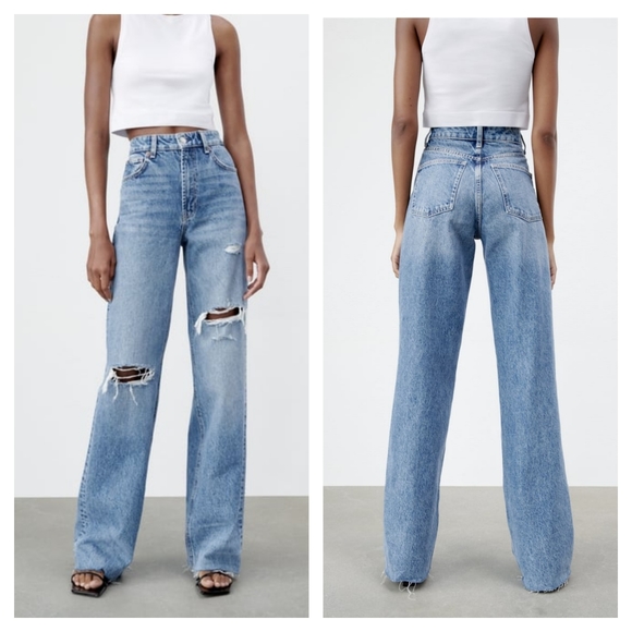 Zara Denim - Zara Ripped Wide Leg Jeans Blogger Favorite